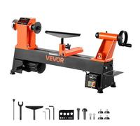 VEVOR 750 W Torno de Sobremesa de Carpintería con Velocidad Variable de 0 a 3800 RPM, Banco de Trabajo de 304 x 465 mm, Motor de CC sin Escobillas, Construcción de Hierro Fundido para Bricolaje