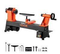 VEVOR 750 W Torno de Sobremesa de Carpintería con Velocidad Variable de 0 a 3800 RPM, Banco de Trabajo de 304 x 465 mm, Motor de CC sin Escobillas, Construcción de Hierro Fundido para Bricolaje
