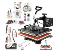 VEVOR 8 en 1 Máquina de Impresión de Calor de 38 X 30 cm con Pantalla LED Digital Color Negro para sombreros gorras camisetas tazas plato