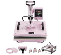 VEVOR 8 en 1 Máquina de Prensado por Calor con Prensa de Vaso de 325-887ml, 300 x 380 mm, Prensa Térmico con Giro de 360° con Control Digital Preciso para Camiseta, Taza, Sombrero y Plato, Rosa