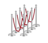 VEVOR 8 PCS Poste de Estaca de Acero Inoxidable de 1,5 m con Base Hueca de Inyección de Arena y 4 Cuerdas de Terciopelo Rojo, Barreras de Control de Multitudes para Teatro, Fiesta, Boda, Plateado