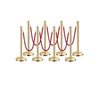 VEVOR 8 PCS Poste de Estaca de Acero Inoxidable de 1,5 m con Base Hueca de Inyección de Arena y 6 Cuerdas de Terciopelo Rojo, Barreras de Control de Multitudes para Teatro, Fiesta, Boda, Dorado