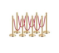 VEVOR 8 PCS Poste de Estaca de Acero Inoxidable de 1,5 m con Base Hueca de Inyección de Arena y 6 Cuerdas de Terciopelo Rojo, Barreras de Control de Multitudes para Teatro, Fiesta, Boda, Dorado
