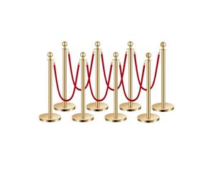 VEVOR 8 PCS Poste de Estaca de Acero Inoxidable de 1,5 m con Base Hueca de Inyección de Arena y 6 Cuerdas de Terciopelo Rojo, Barreras de Control de Multitudes para Teatro, Fiesta, Boda, Dorado