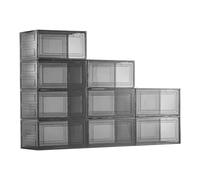 VEVOR 9 PCS Cajas para Zapatos, Cajas Apilables Transparentes con Puerta Magnética, Aptas hasta la Talla 13 de EE. UU., Contenedores de Plástico para Tacones Altos, Botas, Negro Transparente