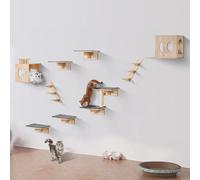 VEVOR 9 PCS Estantes de Pared para Gatos Carga de 18,14 kg Estantes de Pared para Gatos y Perchas con Tablas para Saltar, Camas para Gatos, Hamacas y Árboles para Gatos para Dormir, Jugar y Trepar