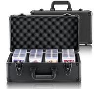 VEVOR Caja de Almacenamiento de Tarjetas Graduadas, 4 Ranuras, Caja de Transporte para Tarjetas Deportivas Graduadas con Divisores de Espuma con Cerradura de Llave para 96 Tarjetas Graduadas PSA