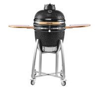 VEVOR Ahumador y Parrilla de Carbón, Parrilla de Cerámica Móvil con 4 Euedas, Termómetro Integrado, Rejillas de Ventilación y Estante Lateral para Cocinar al Aire Libre en el Patio, 1150 x 690 x 1120 