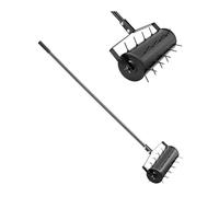 VEVOR Aireador de Césped Rodante Manual Resistente de 457,2 mm con Mango Desmontable y 27 Púas de Hierro, Herramienta de Aireación de Césped Rodante para Jardín, Suelos Compactados y Césped, Negro