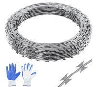 VEVOR Alambre de Espino 75 m 5 Rollos de Alambre de Espino Galvanizado en Caliente Malla de Alambre Protección Anti-Intrusión Cuchillas de Espino Afiladas con Guantes Protectores para Jardín, Balcón