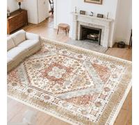 VEVOR Alfombra Suave de 2,4 x 3 m Alfombra de Área Pelo Corto Antideslizante Resistente al Desgarro Elegante Ideal para Dormitorio, Oficina, Sala de Estar, Habitación Infantil, Entrada, Marrón Rojo