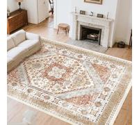 VEVOR Alfombra Suave de 2,4 x 3 m Alfombra de Área Pelo Corto Antideslizante Resistente al Desgarro Elegante Ideal para Dormitorio, Oficina, Sala de Estar, Habitación Infantil, Entrada, Marrón Rojo