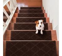 VEVOR Alfombras de Escalera Antideslizantes 71,6x23,2 cm 15 PCS Alfombras de Escalera Lavables a Máquina Grosor de 11 mm Alfombras de Seguridad Insonorizadas para Niños Mayores Perros Interior, Marrón