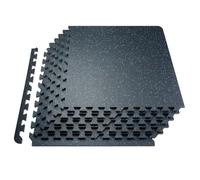 VEVOR Alfombrillas de Gimnasio de 610 x 610 x 14 mm, 12 Baldosas de Goma con Espuma EVA con Una Cobertura de 4,5 m² y Diseño de Rompecabezas Entrelazado para Gimnasio, Hogar, Garaje, Azul y Negro