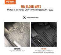 VEVOR Alfombrillas para el Suelo de Coche, Honda CR-V(Modelos Híbridos) 2017-2022, 3 Piezas de Revestimientos para la Primera y Segunda Fila, TPE, para Todo Tipo de Clima, Fácil de Limpiar, Negro