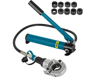 VEVOR Alicate Hidráulica con 9 Matrices Extraíbles, Giratorio 360 °, Separador con Fuerza de Presión 6 T, Crimpadora Apta para Racores en Forma de V/TH de 12-28 mm / 16-32 mm