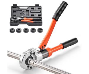 VEVOR Alicates de Prensa Hidráulica para Tuberías, Herramienta de Prensado de Tubos con 5 Mordazas V12, V15, V18, V22, V28 y Estuche de Transporte, para Reparaciones, Instalaciones de Fontanería