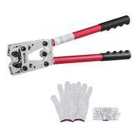VEVOR Alicates para Prensar 6/10/16/25/35/50 mm² Herramienta para Prensar Clavijas de Cable Aluminio Cobre AWG10-1/0 con 6 Tamaños de Prensado 60 Conectores Anillo de Aluminio Guantes de Electricista