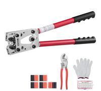 VEVOR Alicates para Prensar de Aluminio de Cobre 6/10/16/25/35/50 mm² Herramienta para Prensar Enchufes de Cable de Batería AWG10-1/0 con Cortador de Cable 6 tamaños 95 Conectores Anillo de Cobre