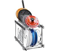 VEVOR Almacenamiento extensible para tapas de ollas, organizador de sartenes de 2 niveles, 30,5 x 57,5 x 46,5 cm, estante para ollas con divisor ajustable, estante para ollas, utensilios de cocina p