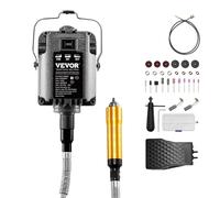 VEVOR Amoladora de Eje Flexible, Herramienta Rotativa Eléctrica de Eje Flexible de 1200 W y 30 000 RPM, con 31 Accesorios y Pedal para Tallar, Pulir, Taladrar y Pulir, 1260 x 115 x 95 mm, Negro