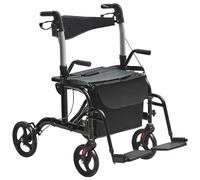 VEVOR Andador con Ruedas y Silla de Transporte para Personas Mayores, Andador Plegable con Ruedas y Reposapiés, Andador de Movilidad de Aluminio Ligero con Mango Ajustable, Ruedas Todo Terreno, 136 kg