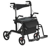 VEVOR Andador con Ruedas y Silla de Transporte para Personas Mayores, Andador Plegable con Ruedas y Reposapiés, Andador de Movilidad de Aluminio Ligero con Mango Ajustable, Ruedas Todo Terreno, 136 kg