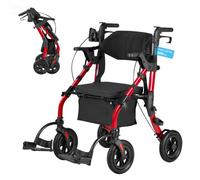 VEVOR Andador para Ancianos 2 en 1 con Asiento Soporta 136 kg, Ruedas de 25,4 cm, Silla de Transporte Plegable de Aleación de Aluminio, Reposabrazos Ajustable para Compras Exterior Personas Mayores