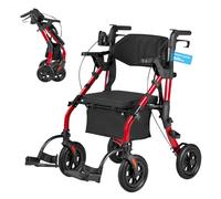 VEVOR Andador para Ancianos 2 en 1 con Asiento Soporta 136 kg, Ruedas de 25,4 cm, Silla de Transporte Plegable de Aleación de Aluminio, Reposabrazos Ajustable para Compras Exterior Personas Mayores