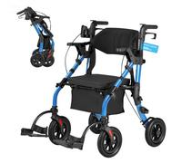 VEVOR Andador para Ancianos 2 en 1 con Ruedas de 25,4 cm, Asiento Soporta 136 kg, Silla de Transporte Plegable de Aleación de Aluminio, Reposabrazos Ajustable para Personas Mayores Compras y Exterior