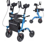 VEVOR Andador para Ancianos con Asiento Soporta 136 kg, Ruedas de PU, Silla de Transporte Aleación de Aluminio Plegable, Reposabrazos Ajustable, Rollator para Exterior Paseos Compras Personas Mayores