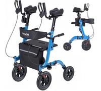 VEVOR Andador para Ancianos con Asiento Soporta 136 kg, Ruedas de PU, Silla de Transporte Aleación de Aluminio Plegable, Reposabrazos Ajustable, Rollator para Exterior Paseos Compras Personas Mayores