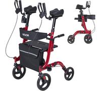 VEVOR Andador para Ancianos con Asiento Soporta 136 kg, Ruedas de PU, Silla de Transporte Plegable, Reposabrazos Ajustable, Rollator Aleación de Aluminio para Personas Mayores Exterior Paseos Compras