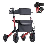 VEVOR Andador para Ancianos con Ruedas de PU, Asiento Soporta 136 kg, Silla de Transporte Aleación de Aluminio Plegable 3 Pliegues, Reposabrazos Ajustable para Personas Mayores Exterior Paseos Compras