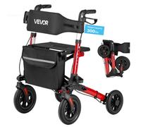 VEVOR Andador para Ancianos con Ruedas de PU, Asiento Soporta 136 kg, Silla de Transporte Aleación de Aluminio Plegable 3 Pliegues, Reposabrazos Ajustable para Personas Mayores Exterior Paseos Compras