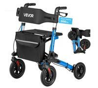 VEVOR Andador para Ancianos de 3 Pliegues, Aleación de Aluminio con Ruedas de PU, Asiento Soporta 136 kg, Silla de Transporte Plegable, Reposabrazos Ajustable para Paseos Personas Mayores y Exterior