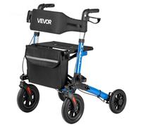 VEVOR Andador para Ancianos de 3 Pliegues, Aleación de Aluminio con Ruedas de PU, Asiento Soporta 136 kg, Silla de Transporte Plegable, Reposabrazos Ajustable para Paseos Personas Mayores y Exterior
