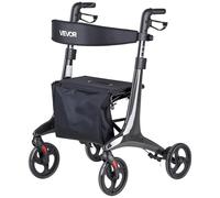 VEVOR Andador para Ancianos Plegable con Asiento de Fibra de Carbono Soporta 136 kg, Ruedas de PVC 20 cm, Reposabrazos Ajustable, Estructura Ligera para Compras Personas Mayores Paseos y Exterior