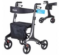 VEVOR Andador para Ancianos Plegable con Asiento de Fibra de Carbono Soporta 136 kg, Ruedas de PVC 20 cm, Reposabrazos Ajustable, Estructura Ligera para Compras Personas Mayores Paseos y Exterior