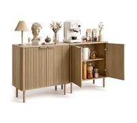 VEVOR Aparador 80 x 37,5 x 80 cm, Armario de Café, Mueble de Almacenamiento con Estantes Ajustables Puertas Acanaladas Dispositivo Antivuelco, Diseño Moderno, para Sala de Estar Cocina Entrada, Roble