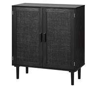 VEVOR Aparador de Ratán con 2 Puertas Magnéticas 80 x 36 x 88 cm, Armario Auxiliar de Ratán con Estante Ajustable y Patas Elevadas de 14,5 cm, para Pasillo, Entrada, Salón, Cocina, Dormitorio, Negro