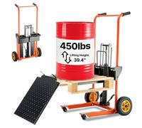 VEVOR Apilador Hidráulico con Cabrestante, Capacidad de Carga de 205 kg Transpaleta con Mesa Elevadora Altura Máxima de Elevación de 100 cm, Carrito de Mesa Plegable y Portátil, Amarillo y Negro