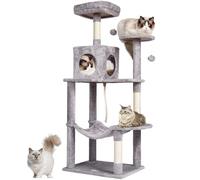 VEVOR Árbol para Gatos 143cm Torre de Escalada para Gatos con Poste Rascador de Sisal Caseta Hamaca Percha Superior Plataformas de Salto Bola Colgante para Actividad de Gatos en Interior, Gris Claro