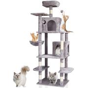 VEVOR Árbol para Gatos 174cm Torre de Escalada para Gatos con Rascador de Sisal 2 Casetas Hamaca Percha Superior Plataformas de Salto Bolas Colgantes para Actividad en Interior, Gris Claro