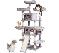 VEVOR Árbol para Gatos 174cm Torre de Escalada para Gatos con Rascador de Sisal 2 Casetas Hamacas Perchas Superiores Plataformas de Salto Rampa Bolas Colgantes para Actividad en Interior, Gris Claro