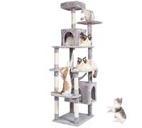 VEVOR Árbol para Gatos 183cm Torre de Escalada para Gatos con Rascador de Sisal 2 Casetas Hamaca Percha Superior Plataformas de Salto Bola Colgante para Actividades de Gatos en Interior, Gris Claro
