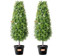 VEVOR Árbol Topiario Artificial de Boj, 2 Piezas, Planta Verde Artificial con Hojas Adicionales, Maceta y Pequeña Decoración, con Clasificación UV para Decoración del Hogar, 300 x 300 x 920 mm, PE
