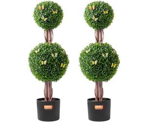 VEVOR Árbol topiario artificial de boj, 48 pulgadas de alto (2 piezas), árboles topiarios artificiales de doble bola, planta artificial con hojas adicionales y maceta y pequeña decoración, juego con c