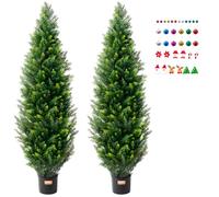 VEVOR Árbol Topiario de Cedro Artificial, 2 Piezas, con Hojas Adicionales y Maceta, Planta de Pino Ciprés Artificial de Hoja Perenne, con Clasificación UV para Decoración de Hogar, 400 x 400 x 1500 mm