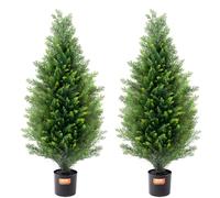 VEVOR Árbol Topiario de Cedro Artificial, 2 Piezas, con Hojas Adicionales y Maceta, Planta de Pino Ciprés Artificial de Hoja Perenne, con Clasificación UV para Decoración del Hogar, 300 x 300 x 900 mm